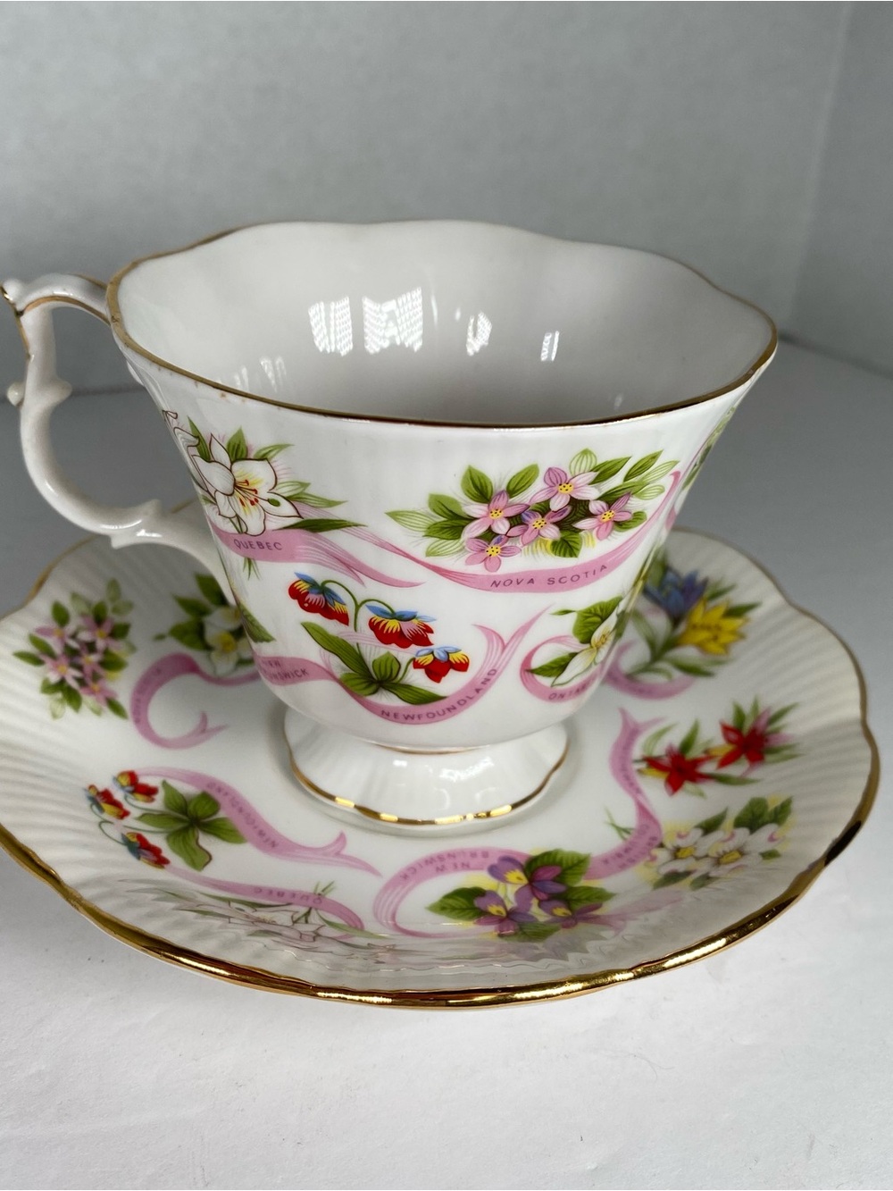 Porcelain Floral Teacup and Saucer - Pink and White
